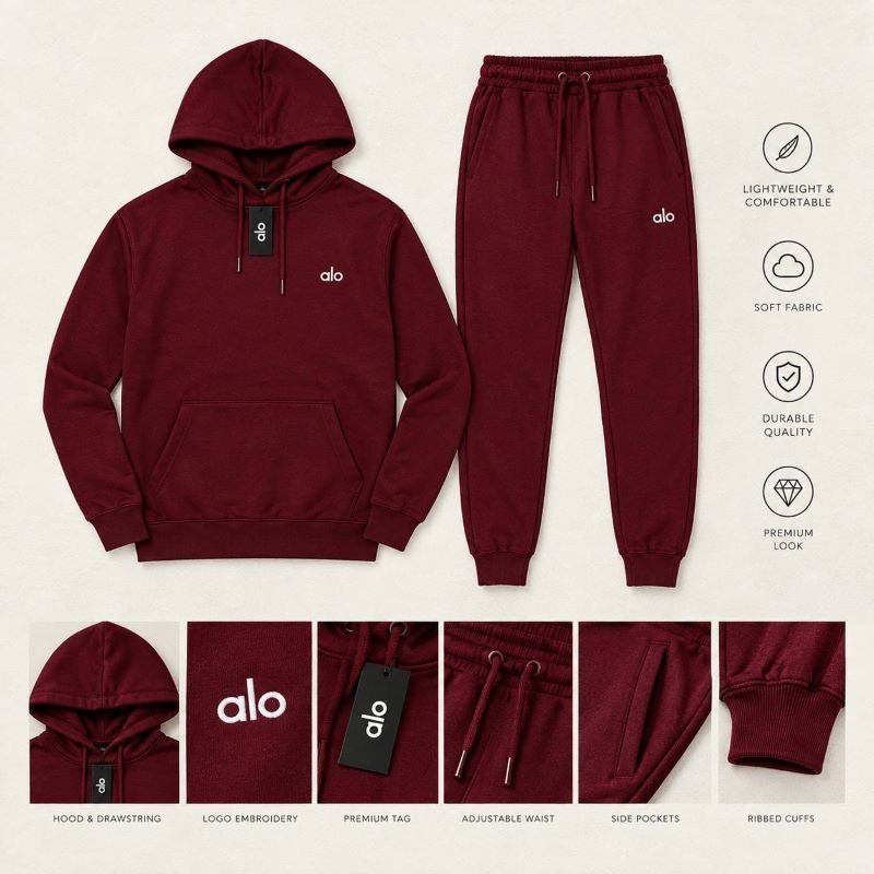 Alo Yoga Accolade Fleece Hoodie & Jogger Tracksuit Set Collection - Image 3