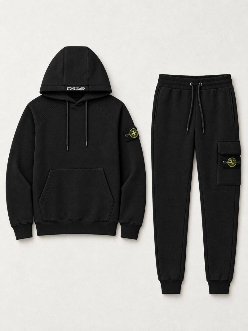 Stone Island Hooded Tracksuit Set — Grey, Black & Navy Full Zip Knit Two-Piece - Image 3