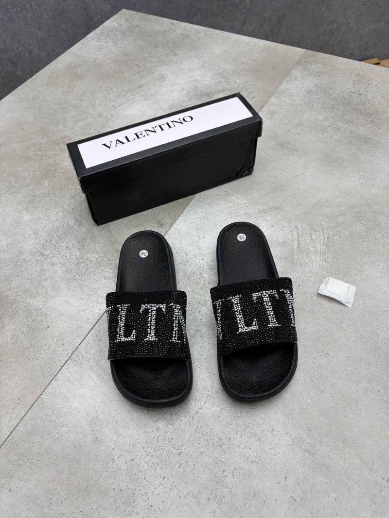 Valentino Embellished Crystal Logo Slide Sandals - Image 2