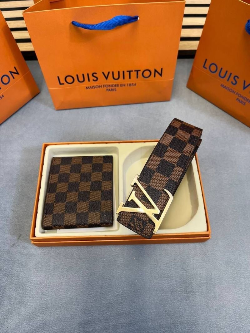 Louis Vuitton & Gucci Men’s Belt & Wallet Luxury 2-Piece Gift Set Collection - Image 4