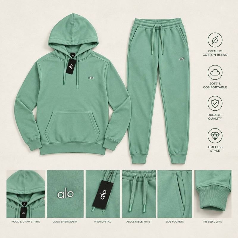 Alo Yoga Accolade Fleece Hoodie & Jogger Tracksuit Set Collection - Image 4