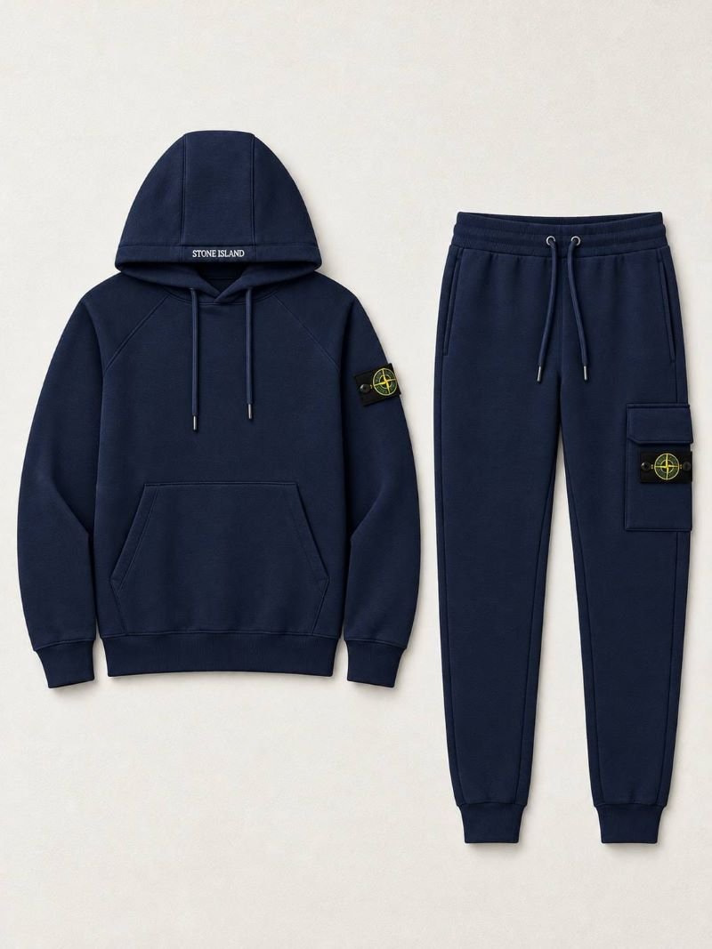 Stone Island Hooded Tracksuit Set — Grey, Black & Navy Full Zip Knit Two-Piece - Image 4
