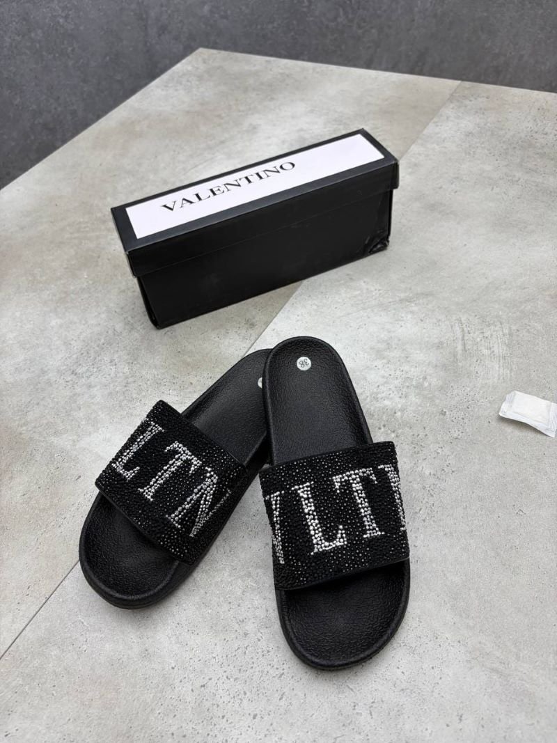 Valentino Embellished Crystal Logo Slide Sandals - Image 3