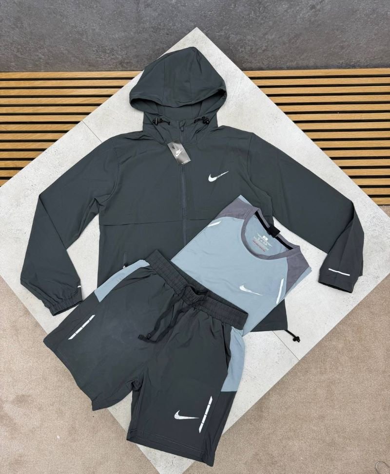 Nike Dri-FIT Windbreaker Jacket, T-Shirt & Shorts 3-Piece Athletic Training Set Collection - Image 4