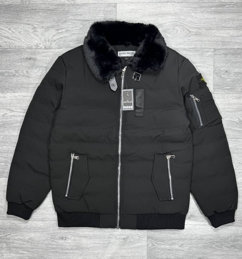 Stone Island Shearling Fur Collar Down Puffer Bomber Jacket Collection - Image 4