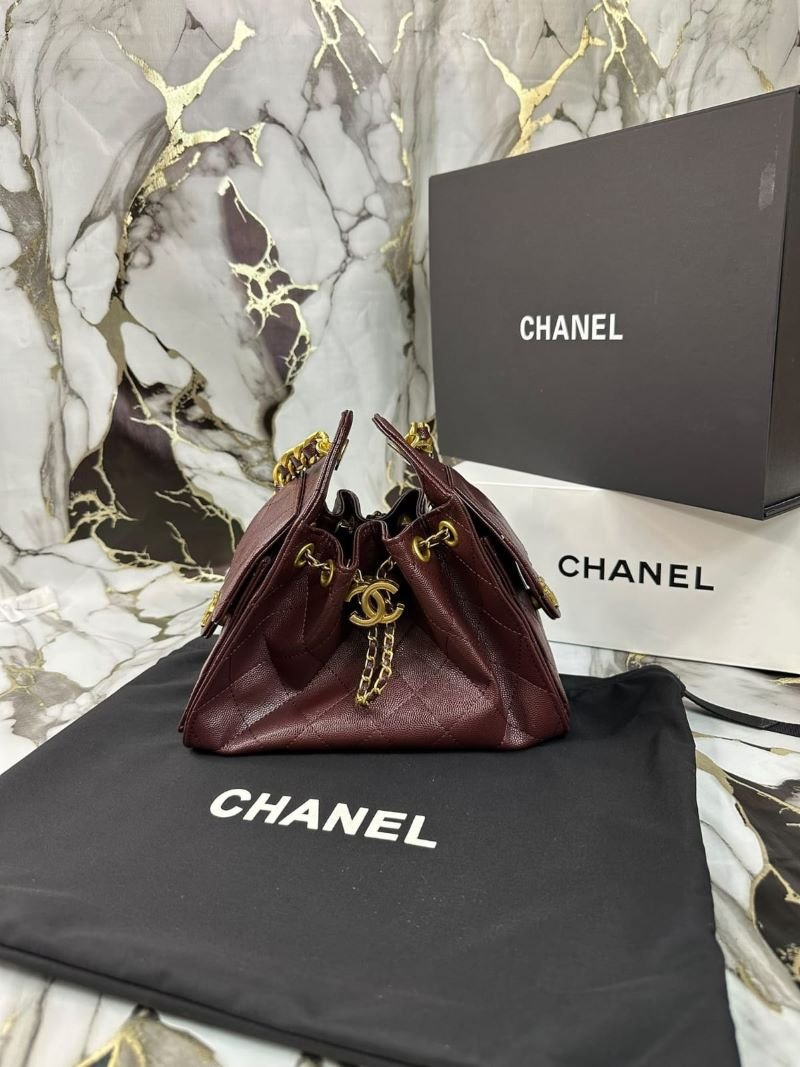 Chanel Quilted Caviar Leather Drawstring Chain Shoulder Bag - Image 3