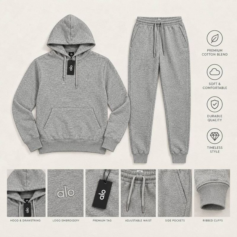 Alo Yoga Accolade Fleece Hoodie & Jogger Tracksuit Set Collection - Image 5