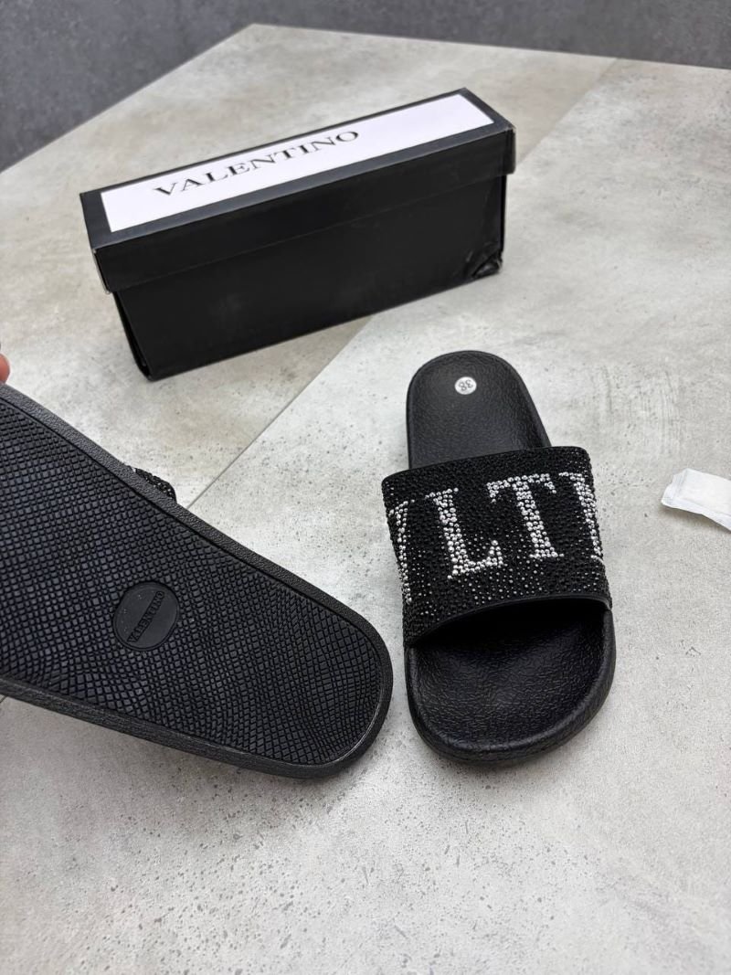 Valentino Embellished Crystal Logo Slide Sandals - Image 4