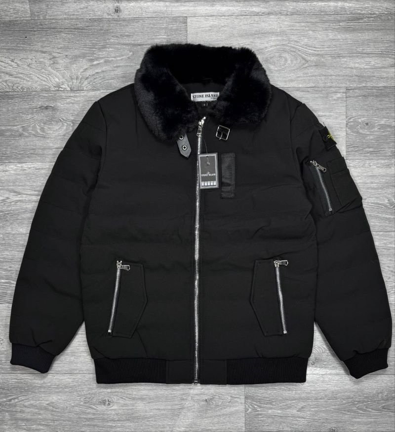 Stone Island Shearling Fur Collar Down Puffer Bomber Jacket Collection - Image 5