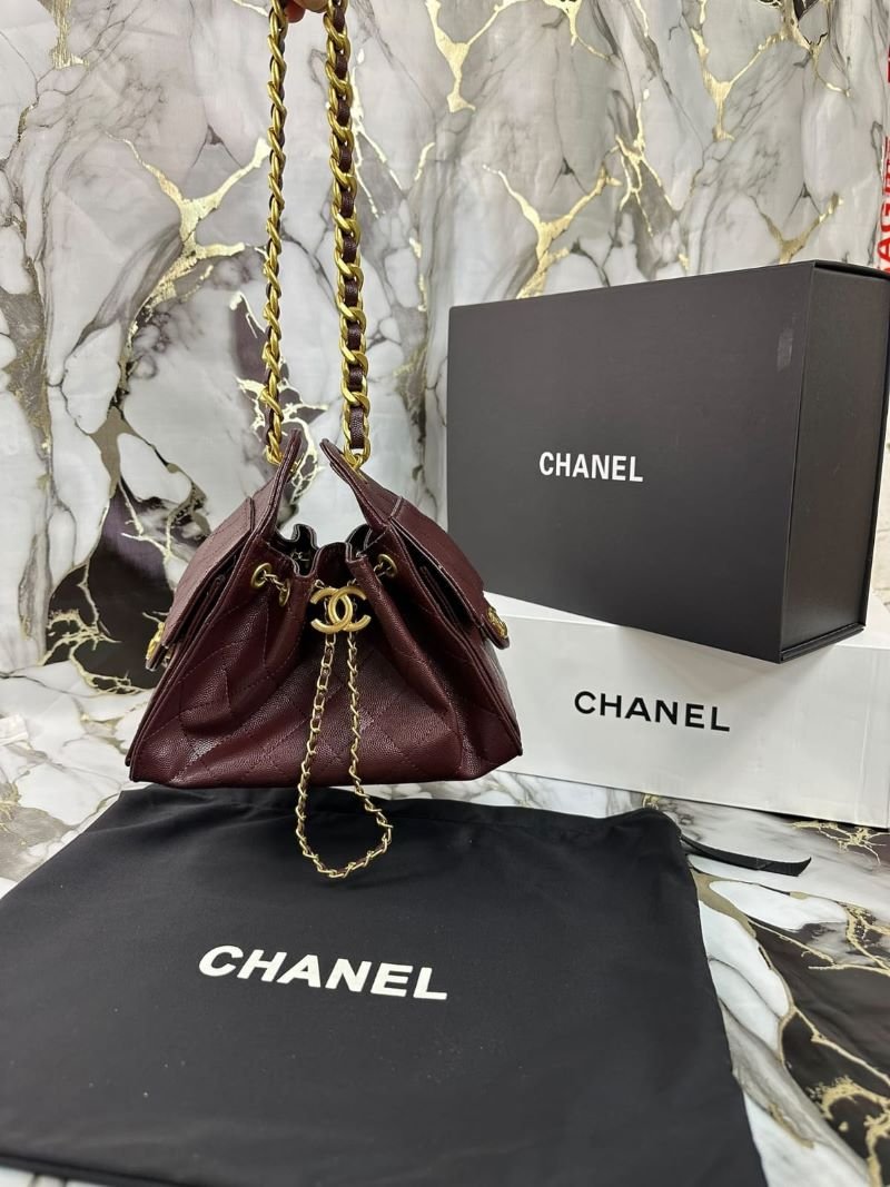 Chanel Quilted Caviar Leather Drawstring Chain Shoulder Bag - Image 4