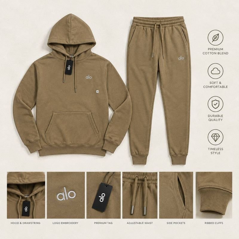 Alo Yoga Accolade Fleece Hoodie & Jogger Tracksuit Set Collection - Image 6