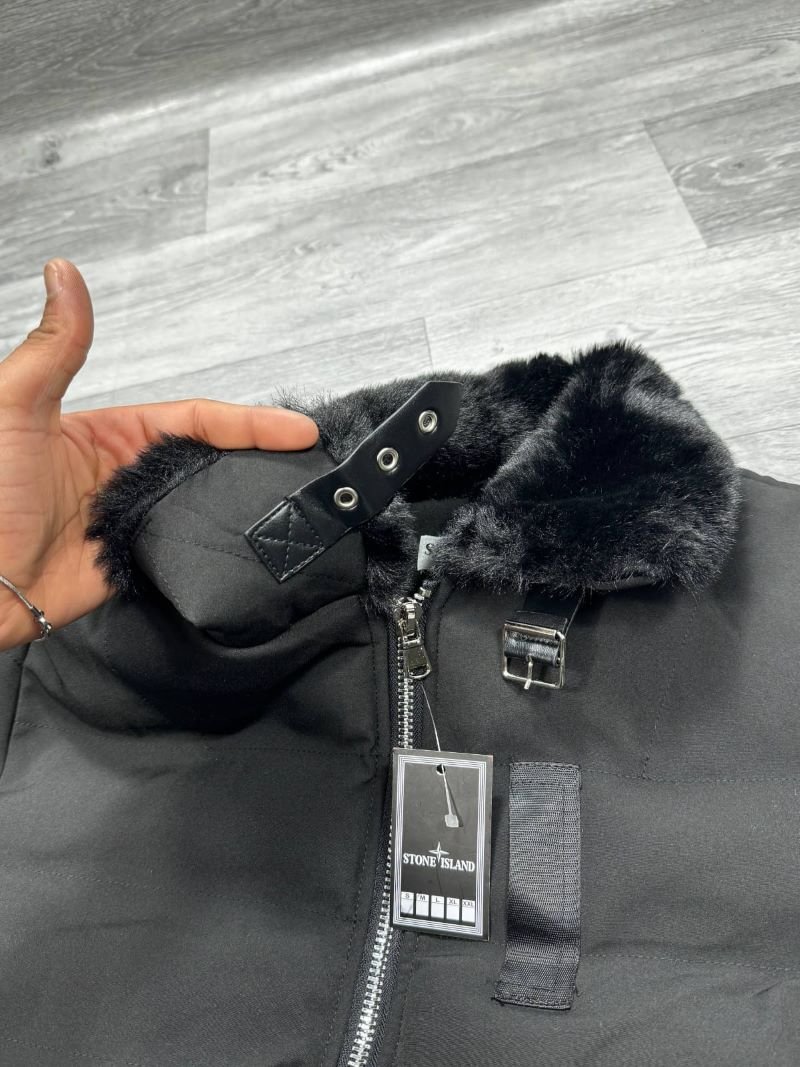 Stone Island Shearling Fur Collar Down Puffer Bomber Jacket Collection - Image 6