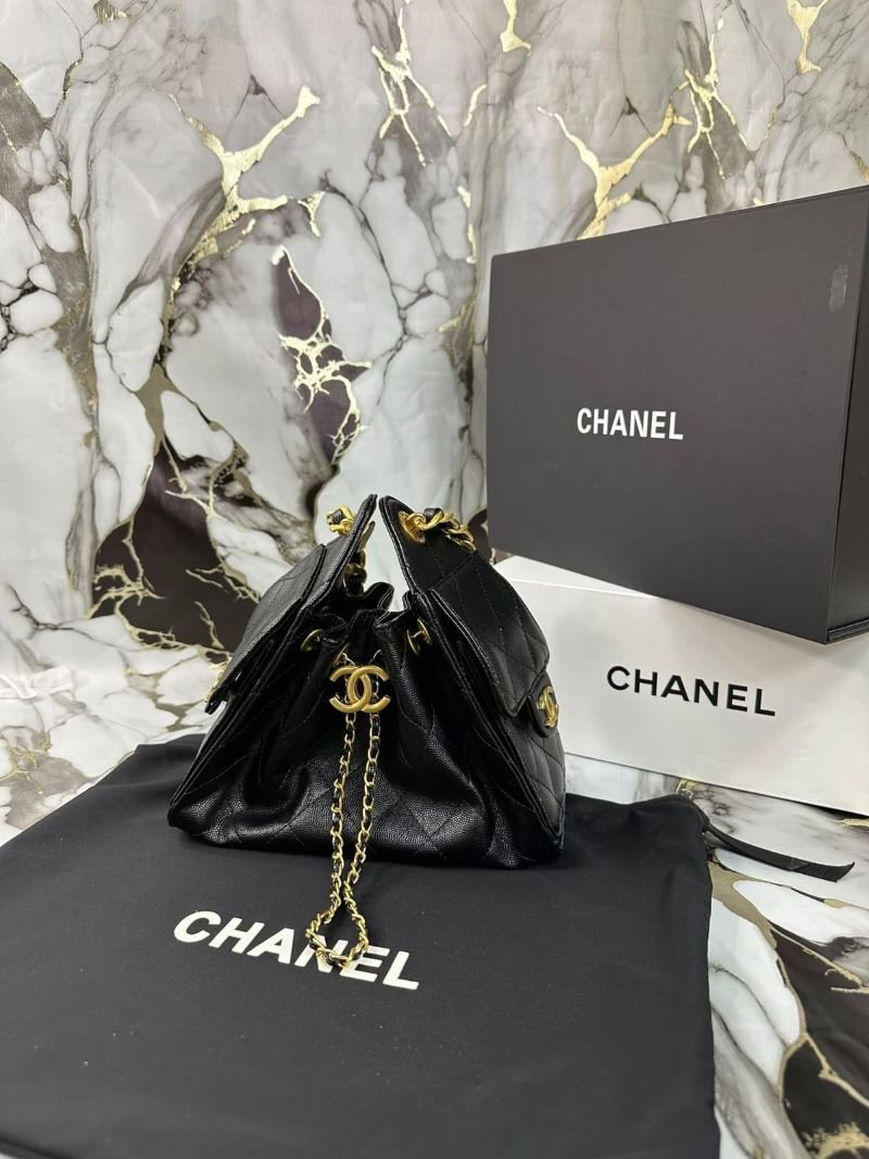 Chanel Quilted Caviar Leather Drawstring Chain Shoulder Bag - Image 5