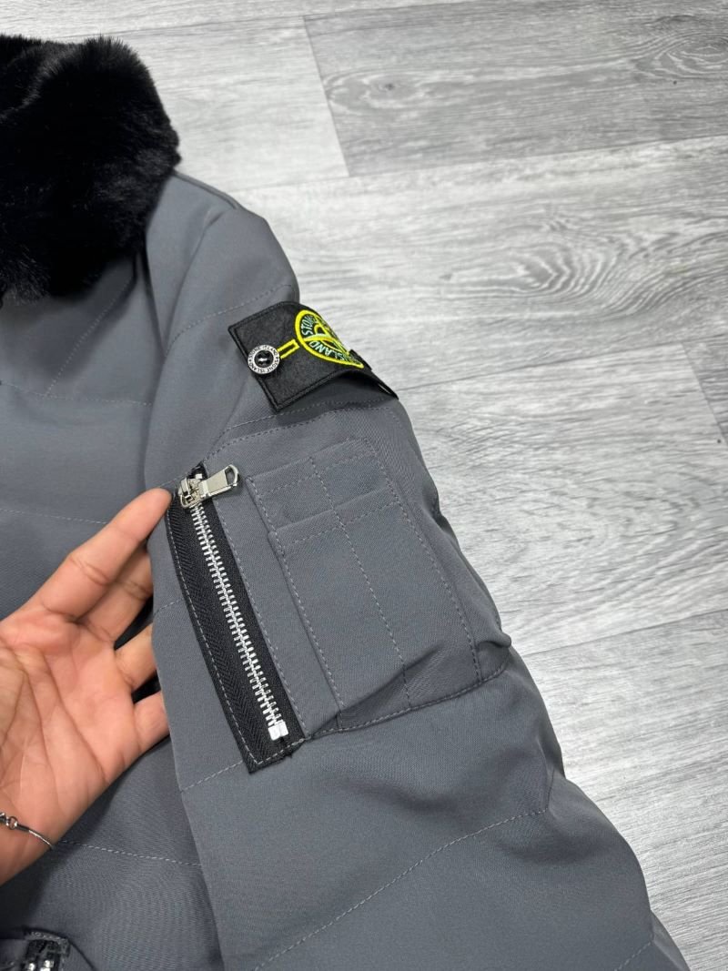 Stone Island Shearling Fur Collar Down Puffer Bomber Jacket Collection - Image 7