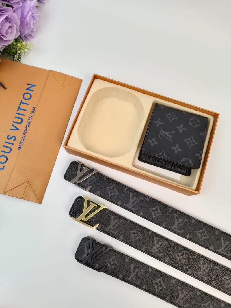 Designer Lv & Gucci Monogram Leather Belt with Matching Wallet Gift Collection - Image 6
