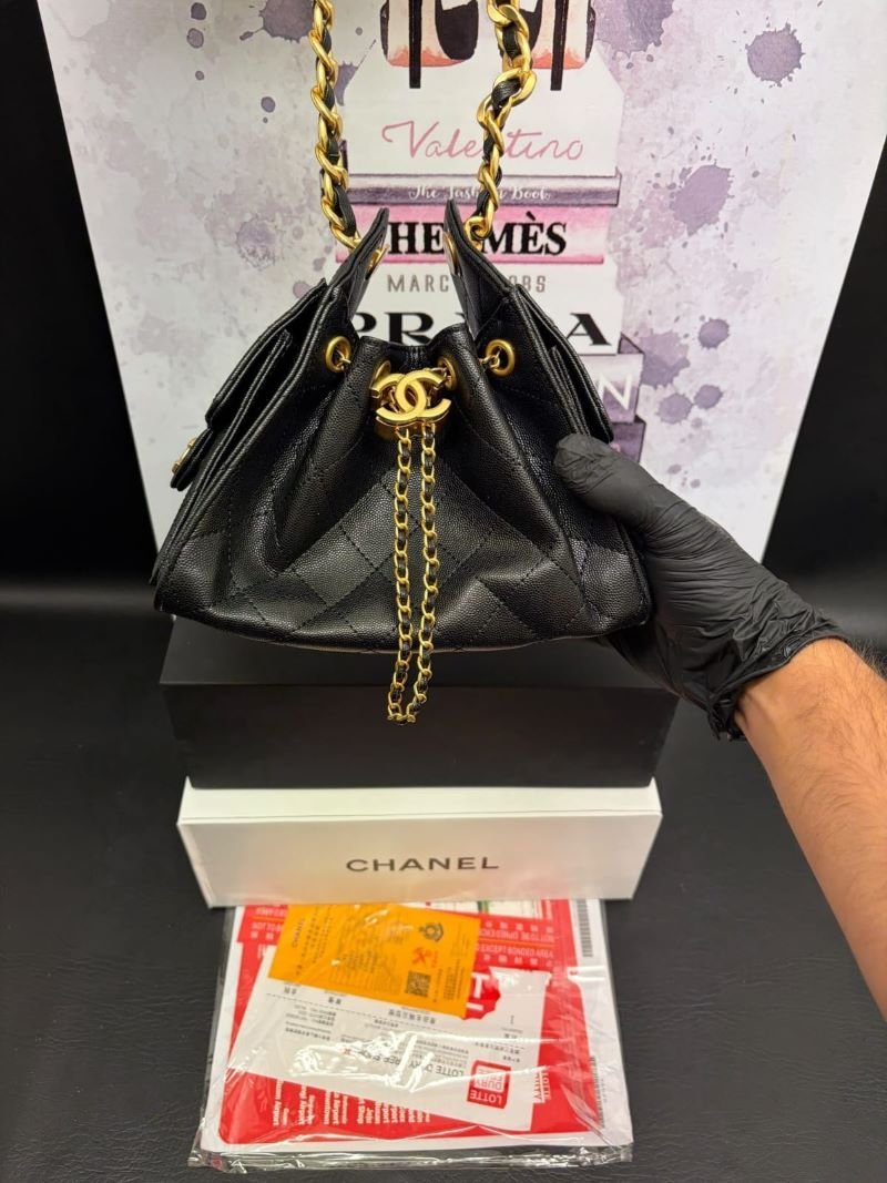 Chanel Quilted Caviar Leather Drawstring Chain Shoulder Bag - Image 6