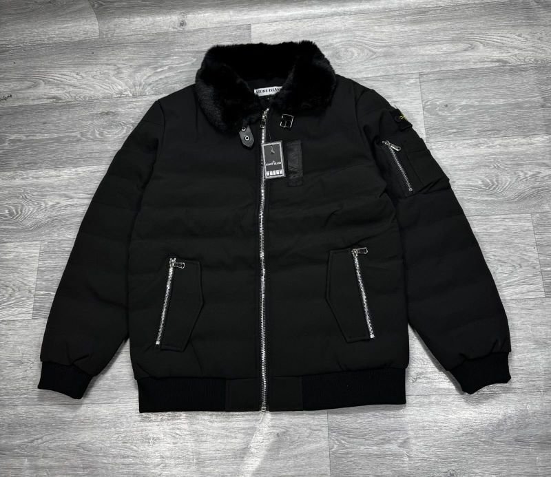 Stone Island Shearling Fur Collar Down Puffer Bomber Jacket Collection - Image 9