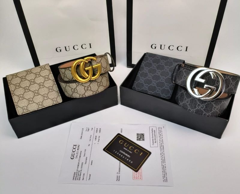Designer Lv & Gucci Monogram Leather Belt with Matching Wallet Gift Collection - Image 8