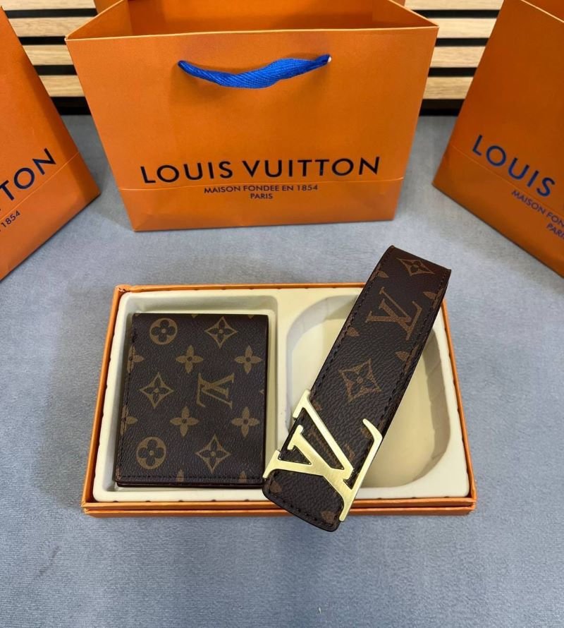 Louis Vuitton & Gucci Men’s Belt & Wallet Luxury 2-Piece Gift Set Collection - Image 9