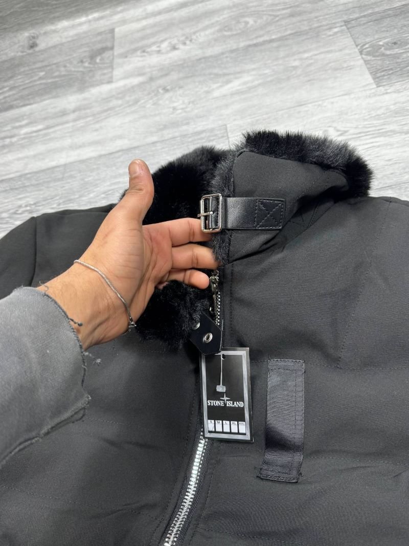 Stone Island Shearling Fur Collar Down Puffer Bomber Jacket Collection - Image 10